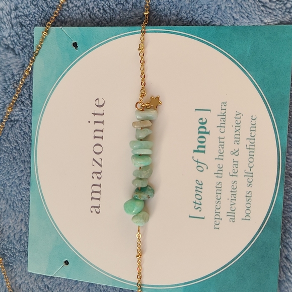 Amazonite stones necklace, blue and gold color, with a cute little star - Picture 2 of 8